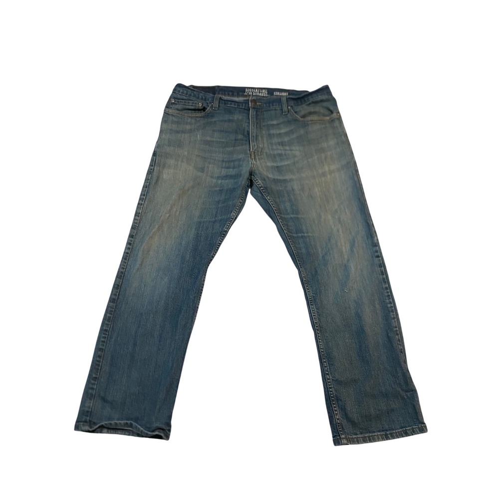 Signature by Levi Strauss Mens Straight Leg Distressed Jeans Blue W38 L30